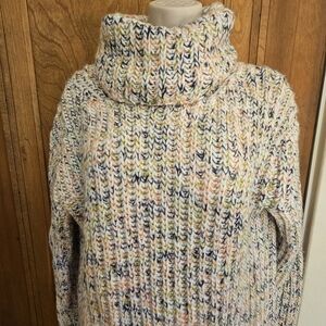 Lou & Grey For LOFT Knitted Cowl Neck Orange, White, Green, Black, Long Sweater